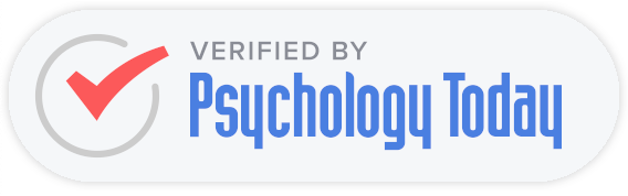A 'Verified by Psychology Today' badge featuring a checkmark and the name 'Psychology Today' in blue.